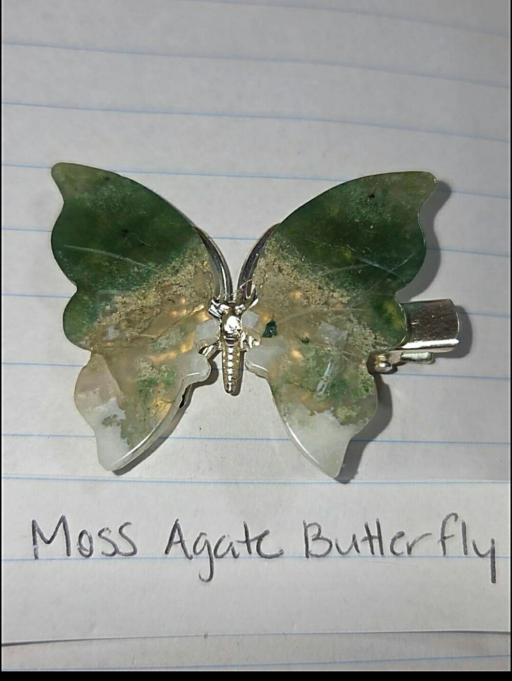 Moss Agate Butterfly Clip-Brooch-Hair Accessory-Decor-Carving